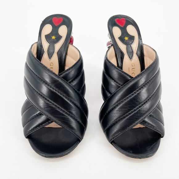 Gucci Black Quilted Leather Webby Snake-heel Mule Sandal Slide size EU 38.5 - Picture 6 of 13